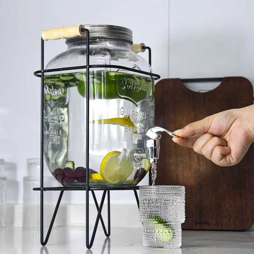 Glass Juice Dispenser With Metallic Stand