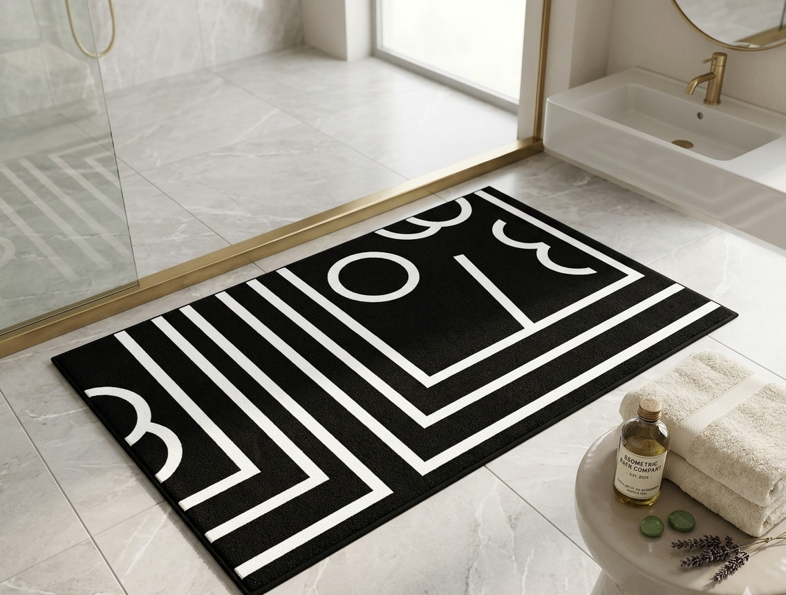 Gemelli Colllection geometric pattern door bath mat anti-slip absorbent floor mat 40x60cm rubber bottom bathroom kitchen entryway rug modern home décor soft washable floor mat geometric design mat
