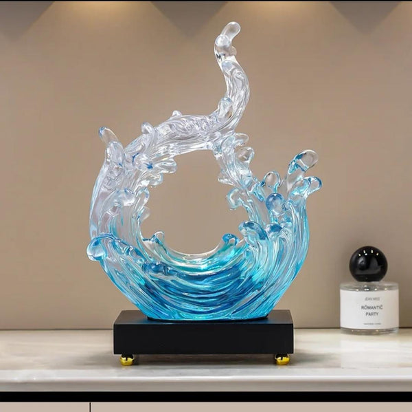 Gemelli Colllection modern decorative Lokori ocean art crystal sculptures luxury wave inspired décor reflective crystal style sculpture coffee table console office shelf styling contemporary home décor
