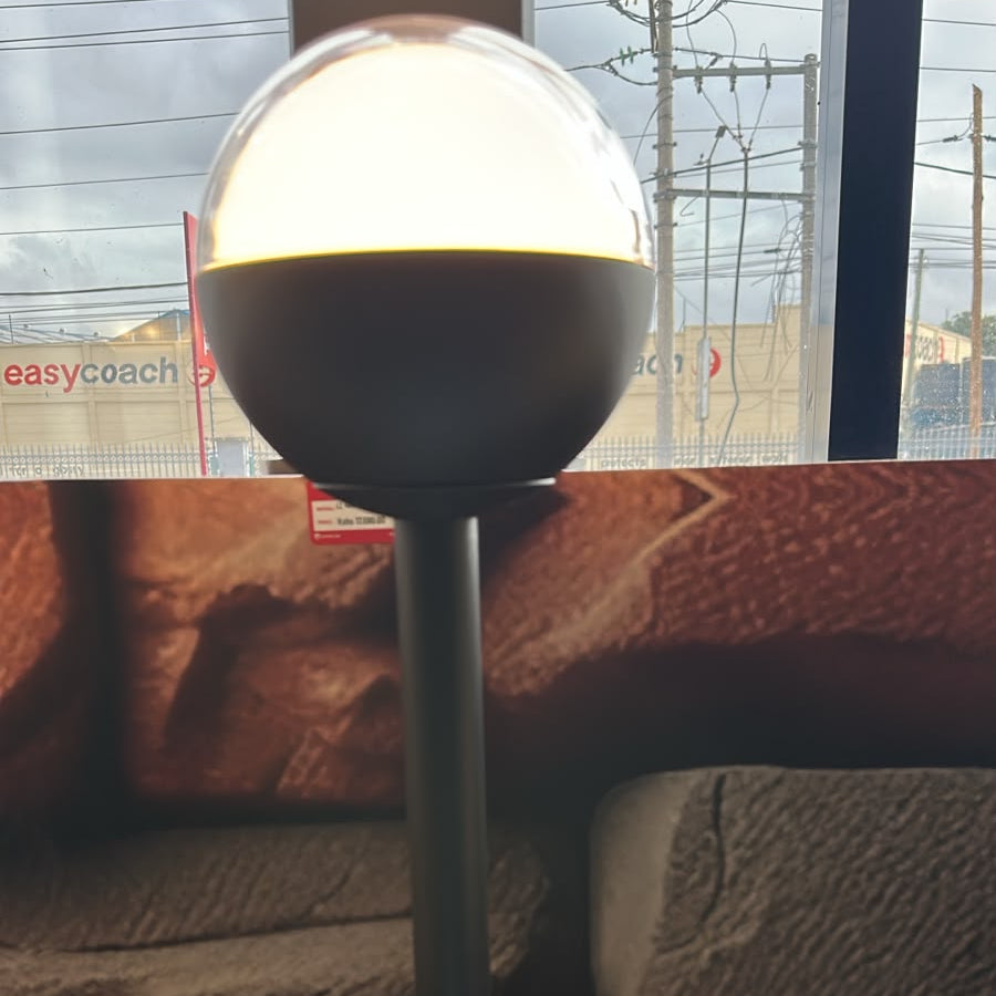 Black aluminium semi-globe LED bollard light with 3000K warm white illumination for outdoor pathway and landscape lighting LL 24BL-37-06-BK-WW - Gemelli Collection