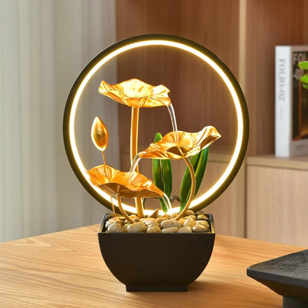 LED ring light indoor water fountain tabletop decorative water feature for home and office ambience