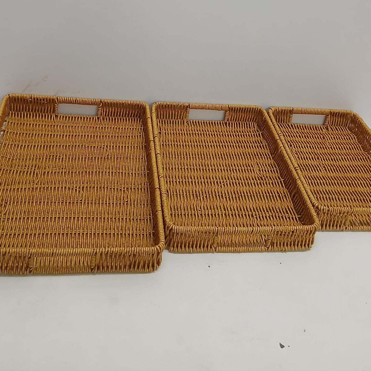 3-Piece Handmade Rectangular Rattan Tray Set
