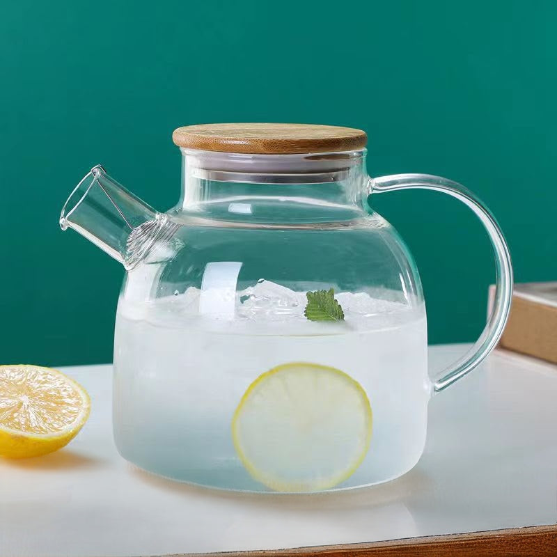 Glass Cold Water Pitcher with Bamboo Lid