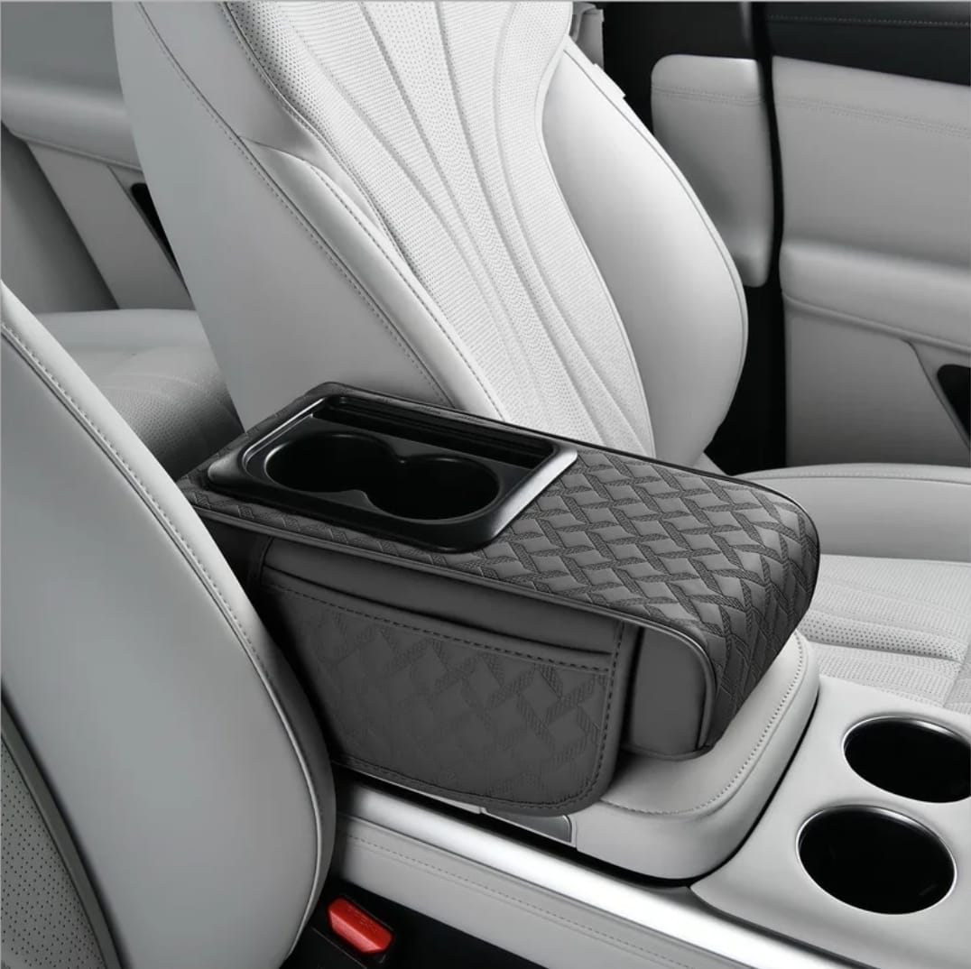 3-in-1 Universal Car Armrest Cushion with Cup Holders, Phone Holder, and Side Storage