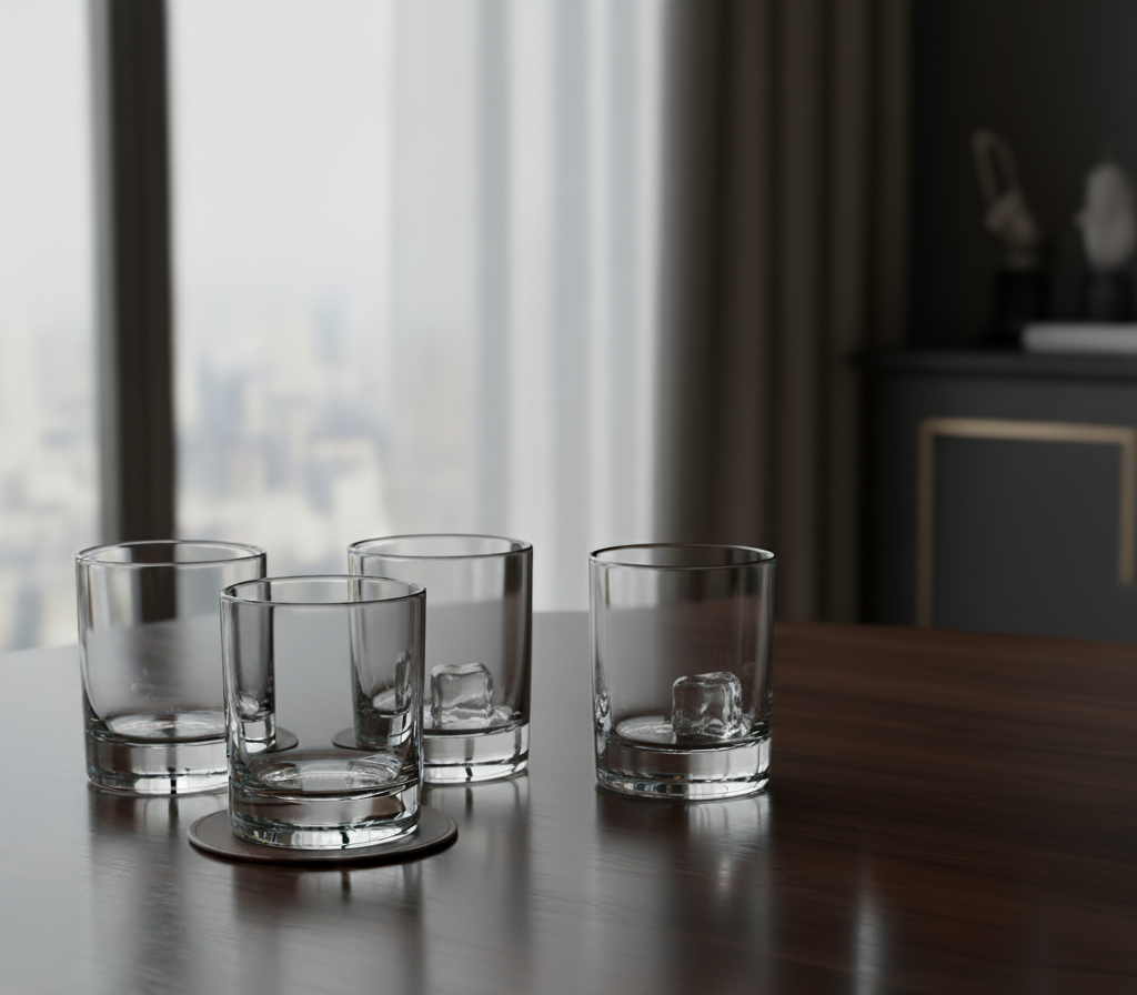 Clear 320ml whisky glass with thick, elegant design