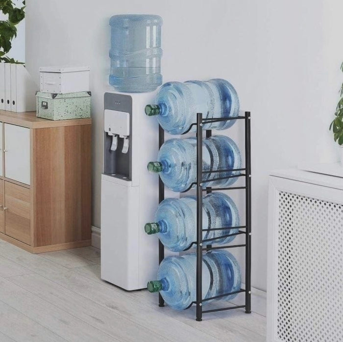 4 tier water bottle holder rack, heavy duty carbon steel bottle organiser in black -Brand(Gemelli Collection)