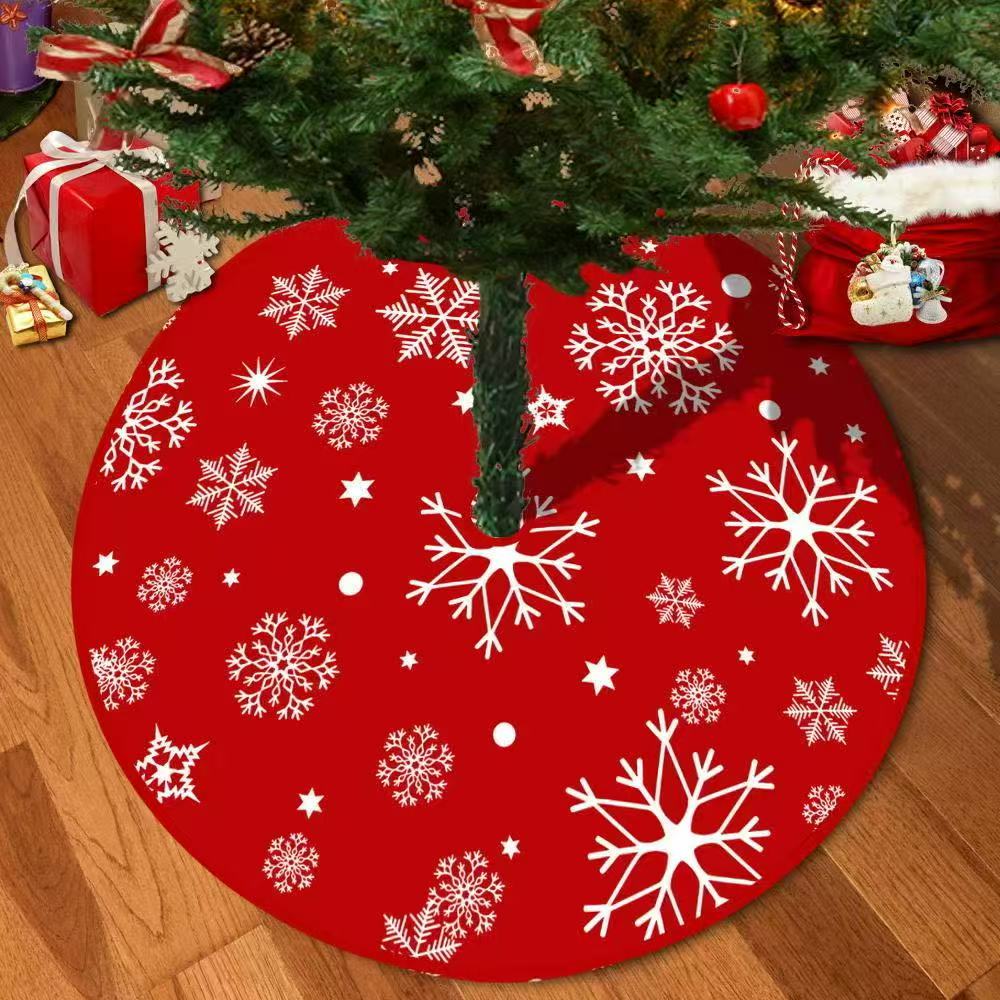 Red Christmas Tree Skirt with Santa Claus and Snowflake Design