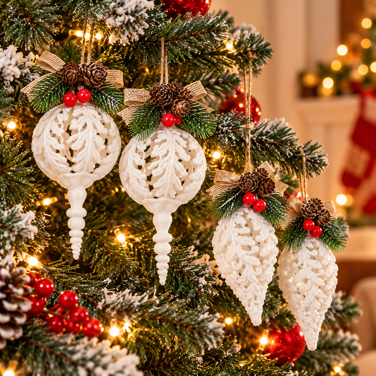 Set of 2 White Conch Christmas Tree Hanging Ornaments