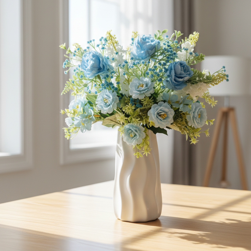 Artificial flower with plastic vase decorative arrangement for home and office décor