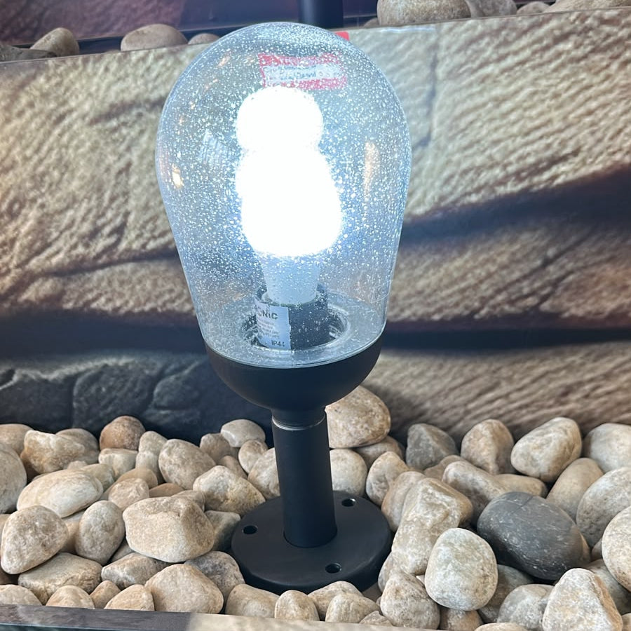 Aluminium outdoor light fitting with clear speckled glass and E27 lamp holder for garden and pathway lighting LL 504C-BK - Gemelli Collection