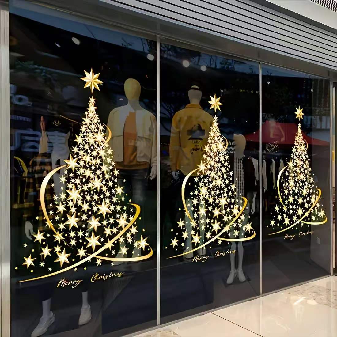 60 × 90cm Christmas Window Stickers with Santa Claus and Snowflakes