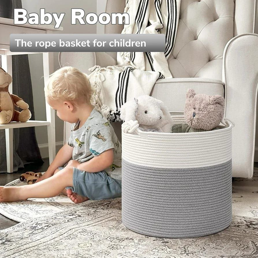 woven multipurpose storage basket 36x40cm foldable soft lightweight freestanding organiser for laundry toys blankets cushions clothing nursery storage and home organisation.