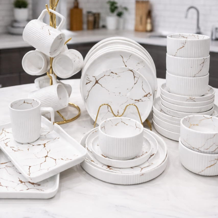 32pcs Matte Marble Finish Porcelain Dinner Set