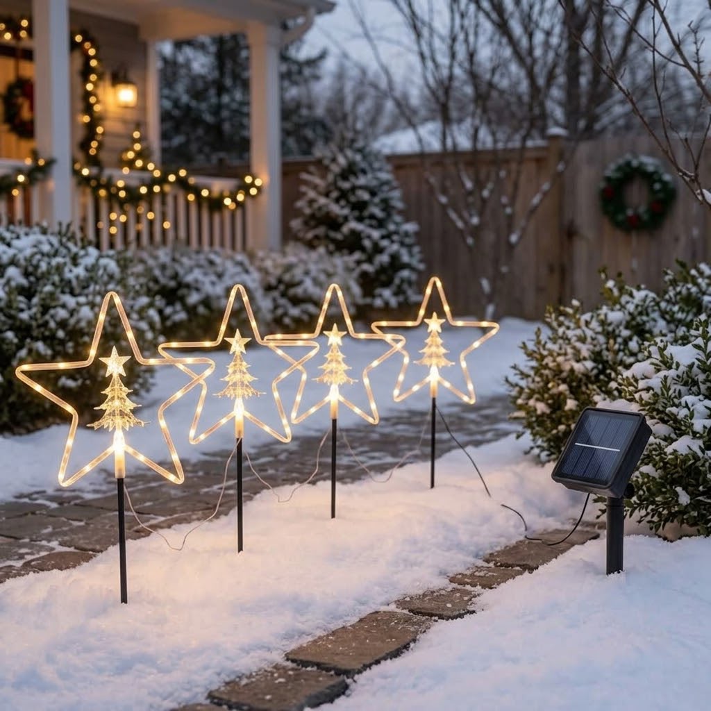 Gemelli Collections Solar Christmas Garden Pathway Lights 4pcs Set outdoor solar powered garden walkway lights
