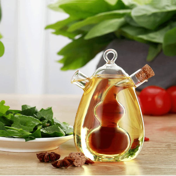 in 1 double mouth oil and vinegar dispenser made from premium borosilicate glass with 350ml capacity dual pour design