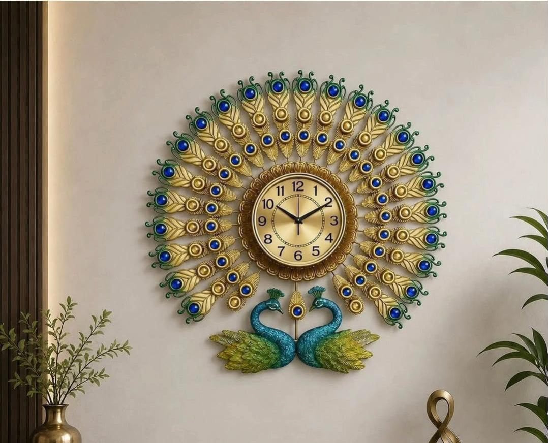 Double Head Peacock Wall Clock 70cm – Decorative Luxury Wall Clock for Living Room, Dining Room, and Home Interior Décor