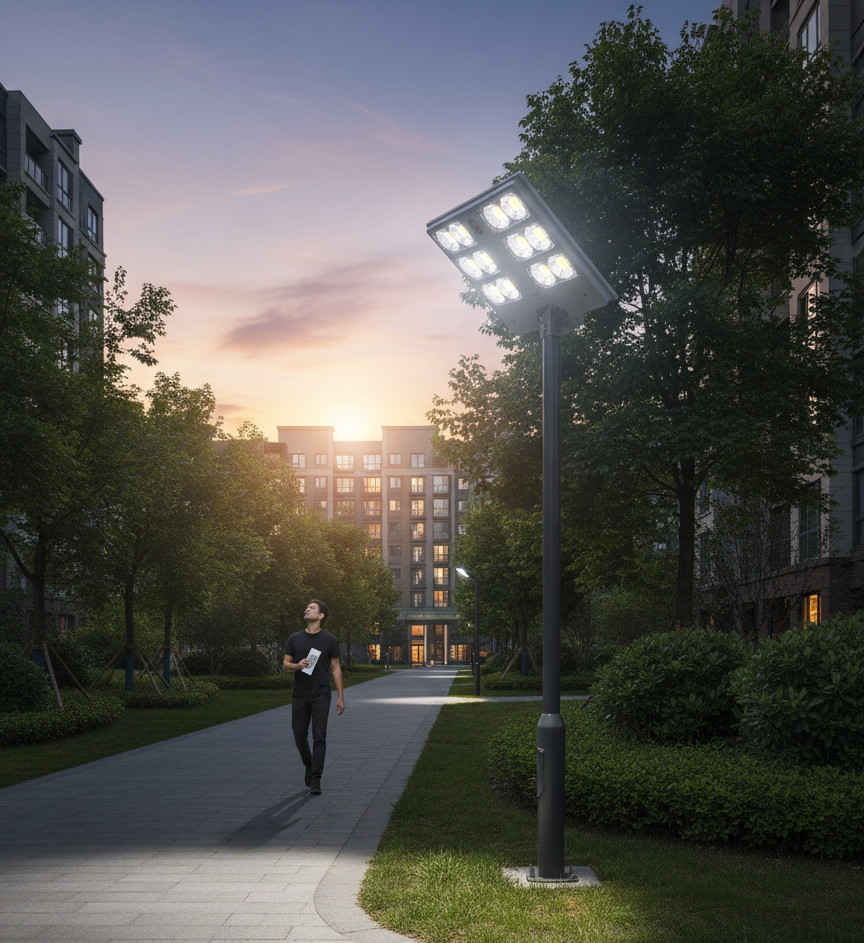 3000W solar street light with motion sensor and waterproof design for outdoor security lighting.