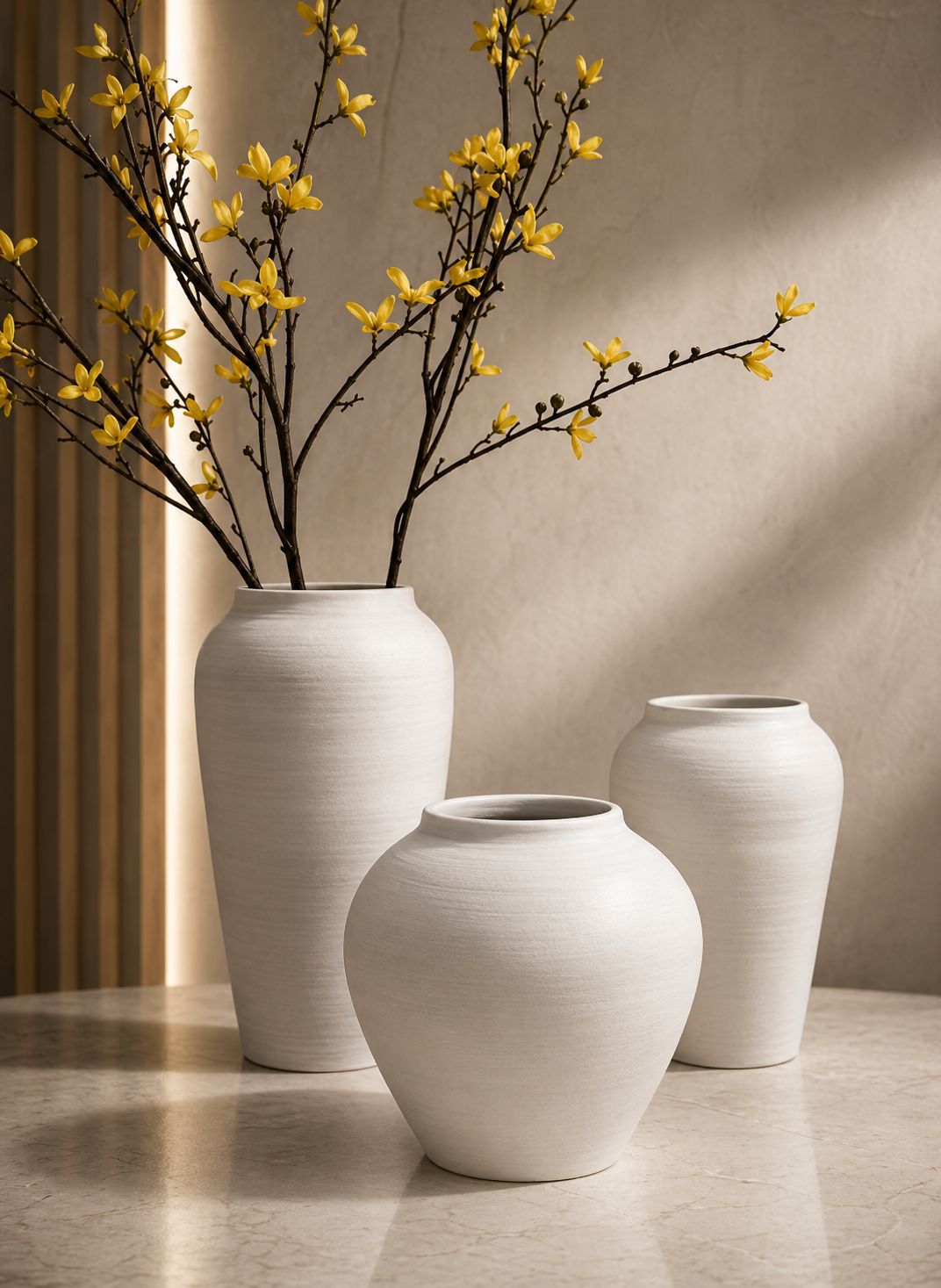 Gemelli Colllection minimal white vase set 3pcs soft life aesthetic decorative vases modern minimalist home décor flower vase set shelves coffee table console bedroom styling vases