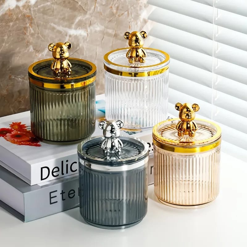 Gemelli Collection – cotton swab storage box, clear, compact – bathroom and vanity organization