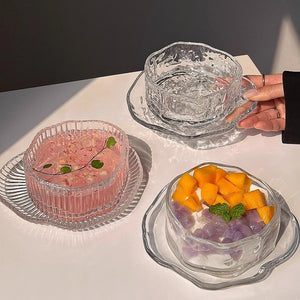 irregular cloud glass dessert bowl set with elegant silver ear handles creative serving bowls