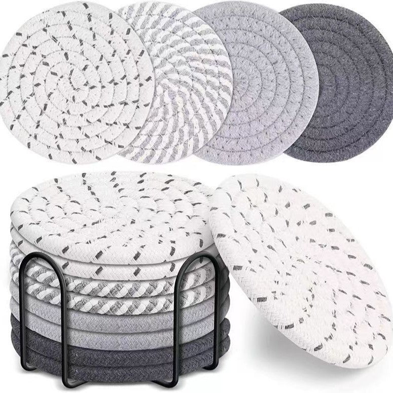 Rattan coaster with metallic holder