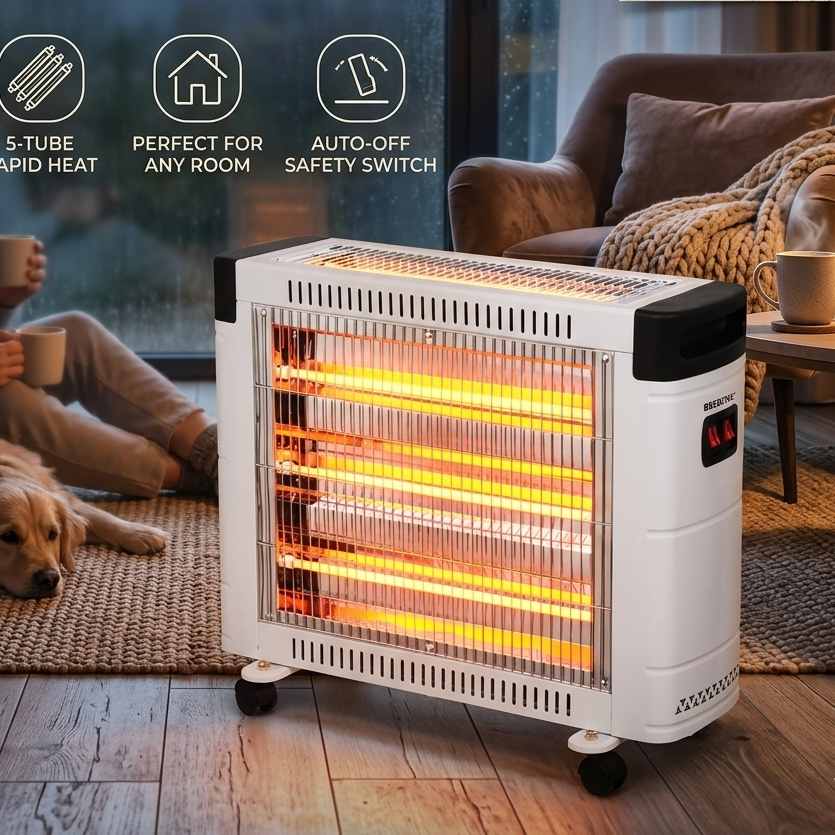 Portable Room Heater with Fast Heating, Adjustable Temperature Settings, and Tip-Over Safety Protection, Ideal for Bedroom, Living Room, and Office Use