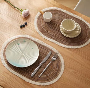 Gemelli Collections 6 piece oval cotton braided table placemats brown washable heat resistant non slip dining mats