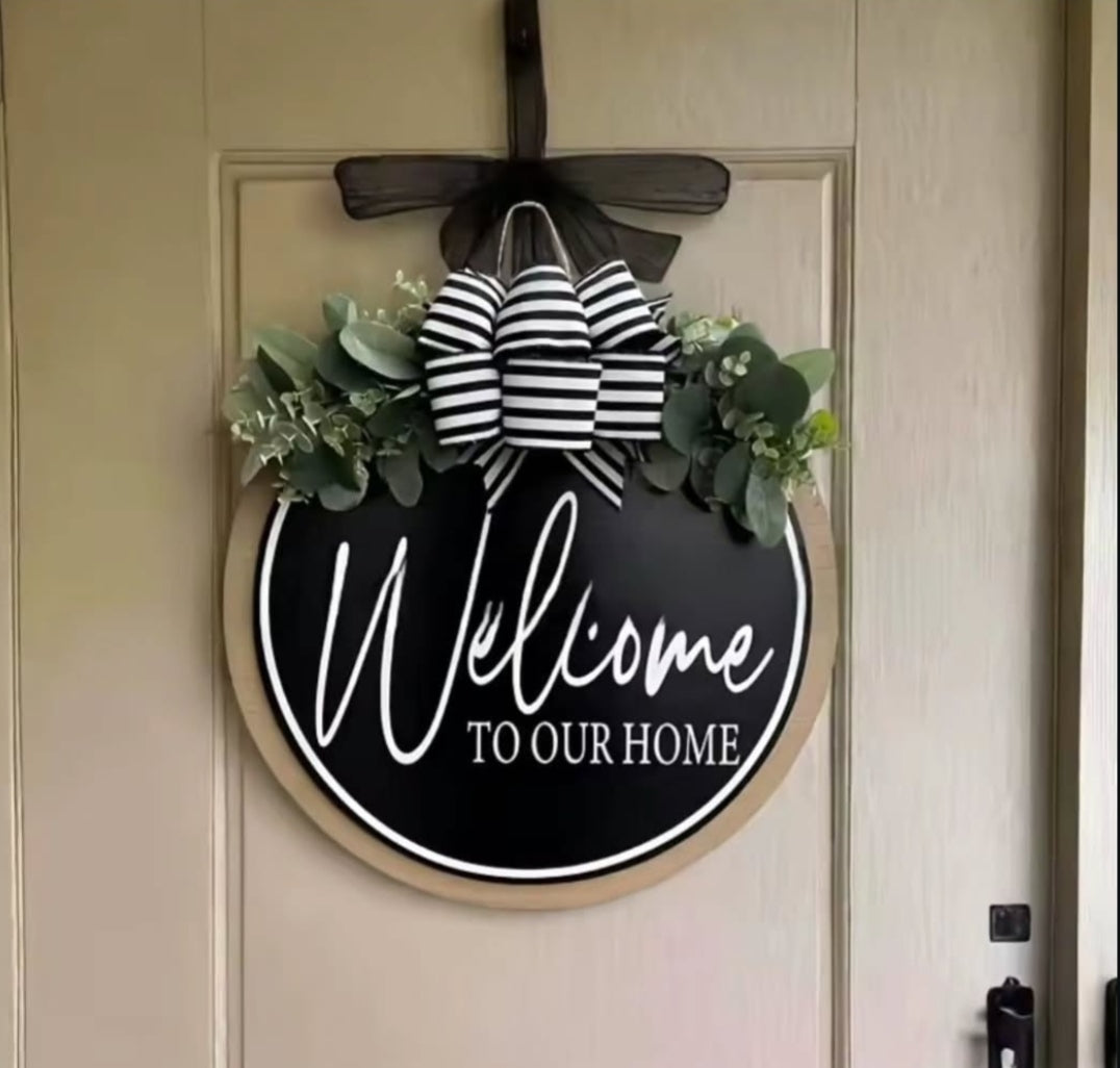 Gemelli Collections Welcome Door Hanging Sign, decorative hanging welcome plaque for front doors, entryways, porches and home décor.