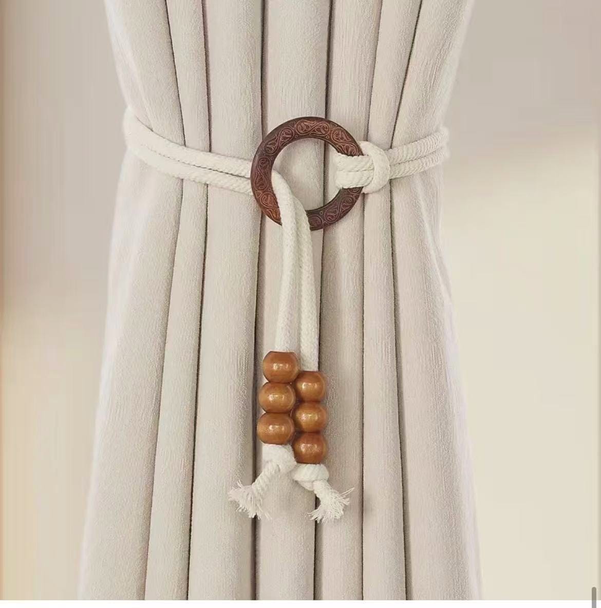 2 Pieces Vintage Natural Wood Curtain Tiebacks