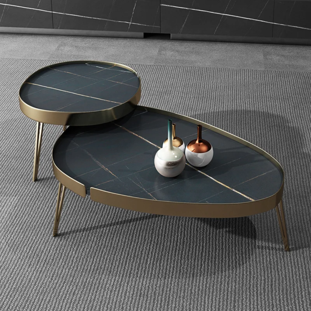 Heavy Duty Coffee Table Set – Marble Top with Metallic Stands for Living Room or Office