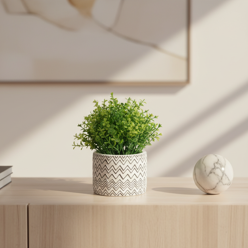 Artificial bonsai tree in mini ceramic vase for home and office décor