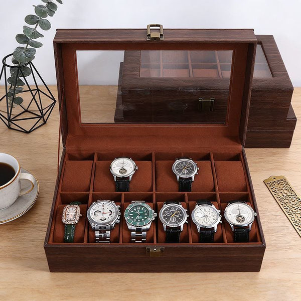 Gemelli Colllection PU leather watch organizer storage box brown luxury watch display case wristwatch storage organiser with soft lining scratch protection watch storage container premium watch box organiser 12 compartment watch holder elegant timepiece display case