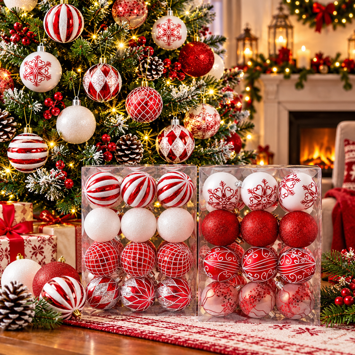 24-Piece 6cm Assorted Christmas Tree Baubles Set