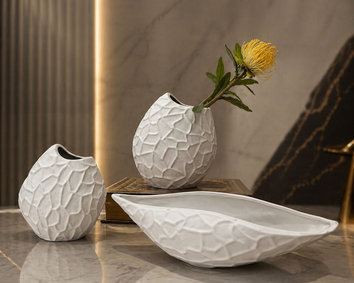 Gemelli Colllection 3pcs white abstract sculptural set modern decorative art pieces minimalist luxury home décor shelf console coffee table office styling sculptures