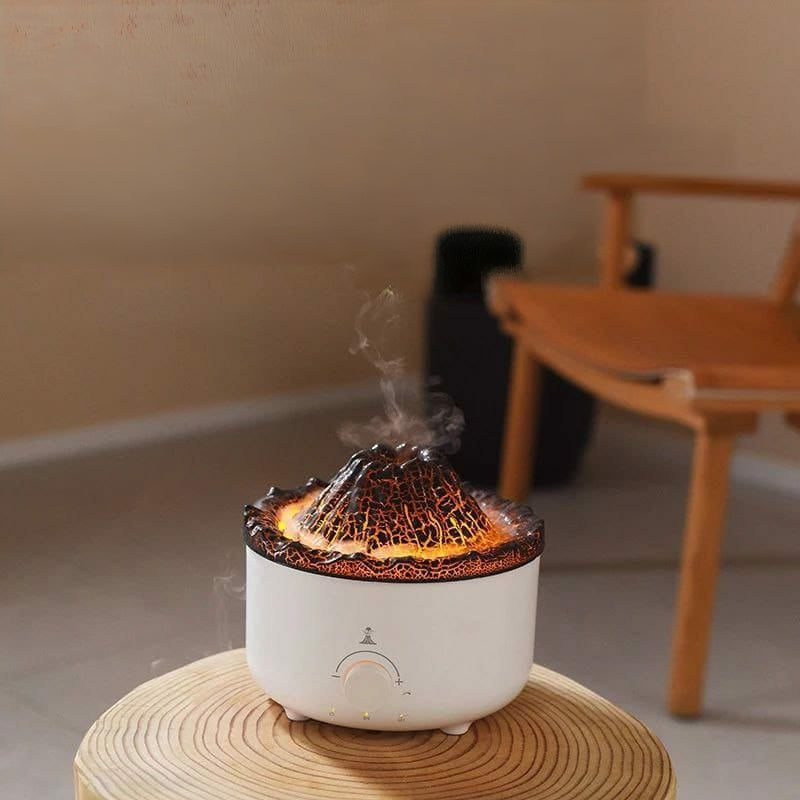 Volcano aromatherapy diffuser and humidifier with 560ml water tank, 3H and 6H timer, gradient ambient lighting, and remote control
