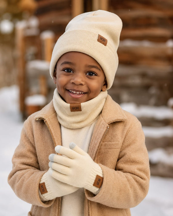 Gemelli Collections kids knitted winter hat scarf and gloves set warm 3 piece cold weather outfit for boys and girls suitable for school cycling travel outdoor activities and everyday wear.