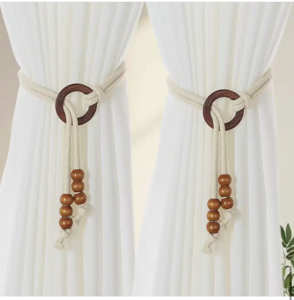 2 Pieces Vintage Natural Wood Curtain Tiebacks