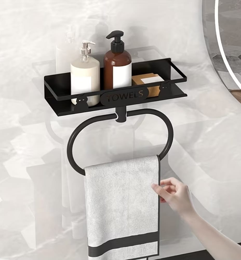 Bathroom Towel Rack with Storage Shelf – Wall Mounted Rust Resistant Metal Organizer for Towels, Toiletries, and Bathroom Storage