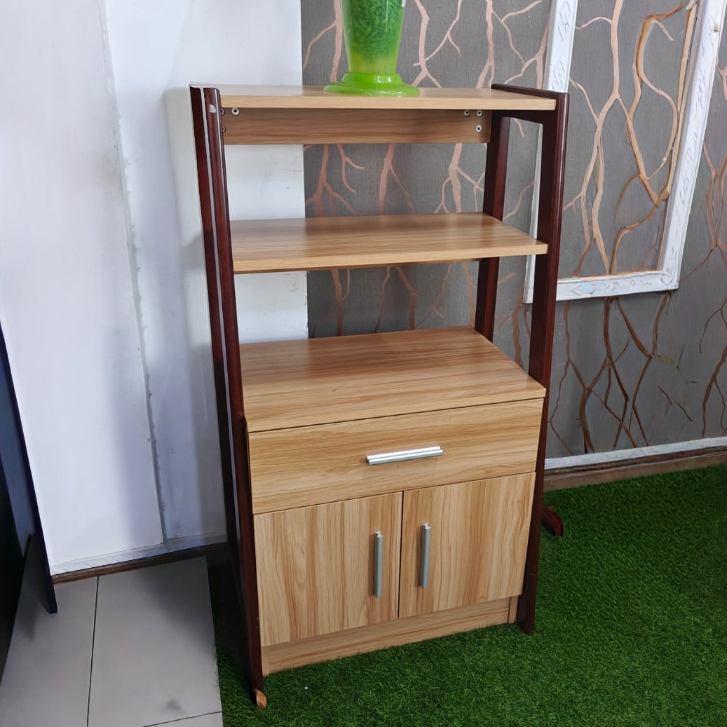 3-Tier Wooden Display Cabinet with Drawer and 2-Door Storage