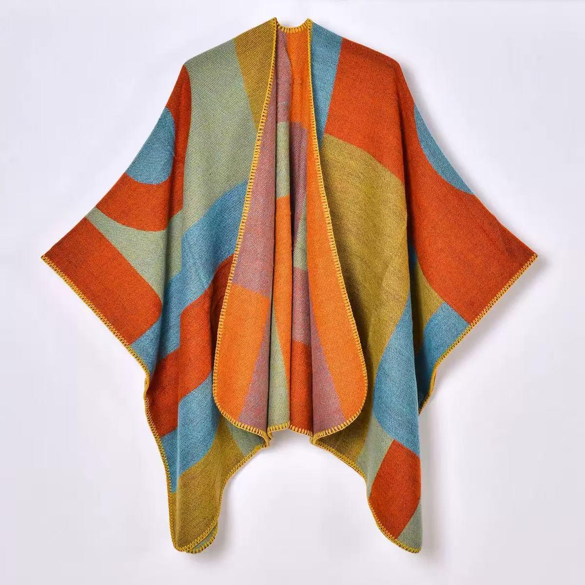 Geometric Wrap Shawl Poncho