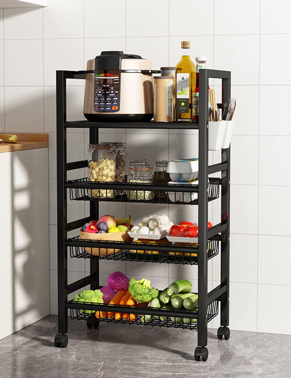 Multi-Layer Metallic Kitchen Storage Rack with Wheels