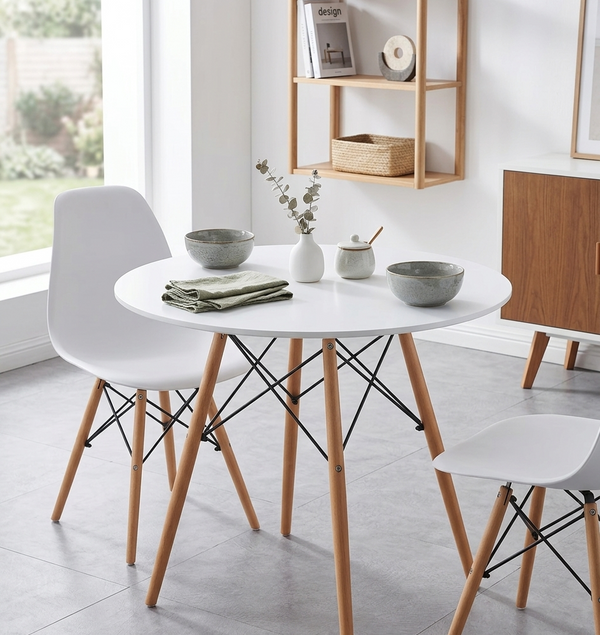 Gemelli Colllection 70cm Eames dining table modern compact dining table wooden leg table small space furniture round dining table coffee corner table study desk balcony table contemporary home furniture Eames style table for apartments and modern interiors**