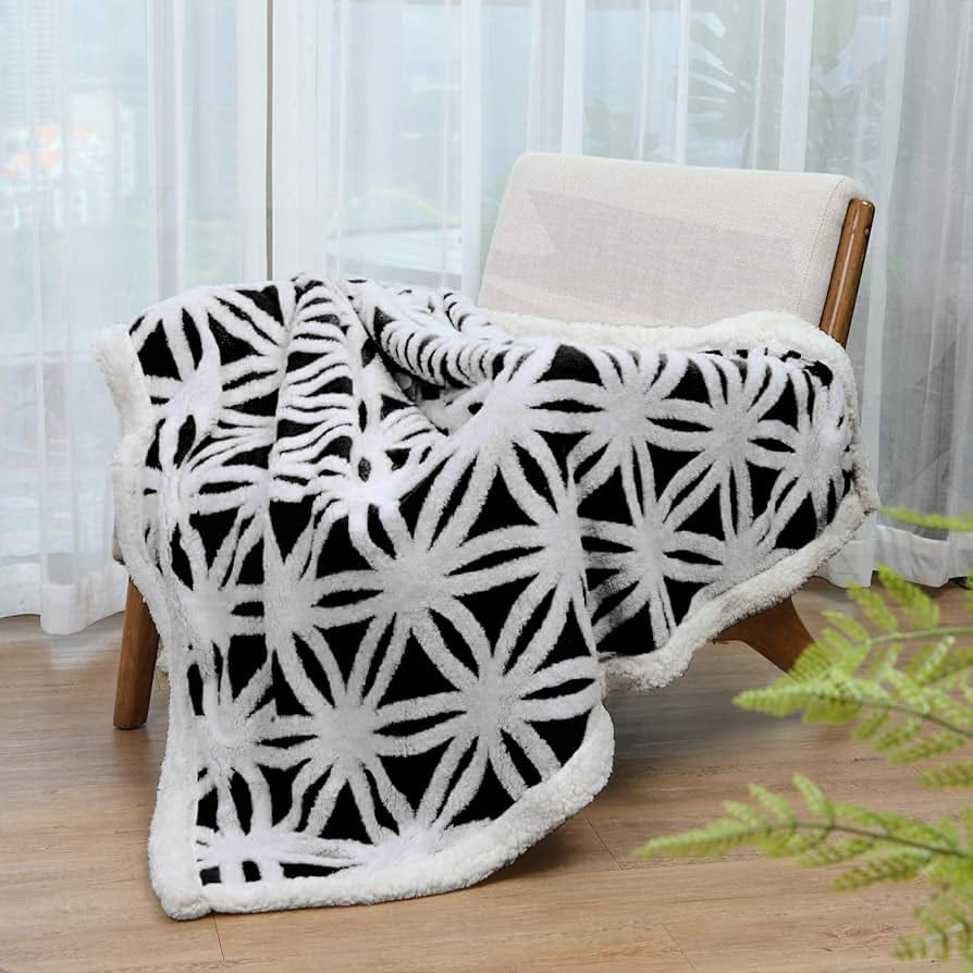 Gemelli Collections Sherpa fleece blanket 200x230cm soft warm patterned bed blanket with cosy Sherpa backing for bedroom sofa couch living room and all-season home comfort.
