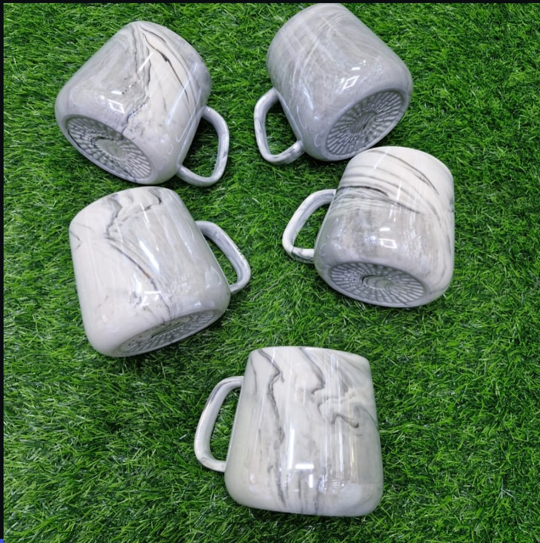 6 Pearl Marble Tea and Coffee Mugs in Pink or Grey