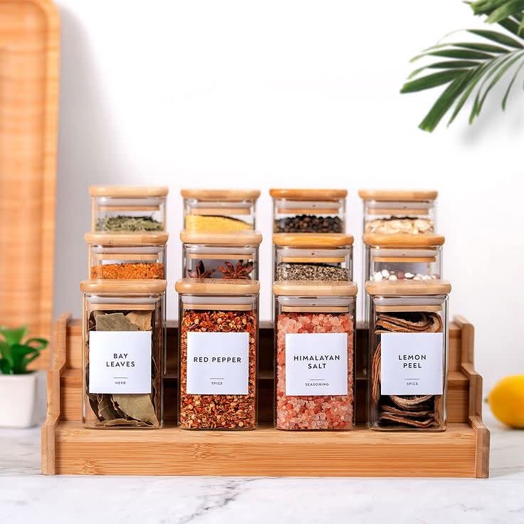12pcs  Storage jars + Bamboo Stand