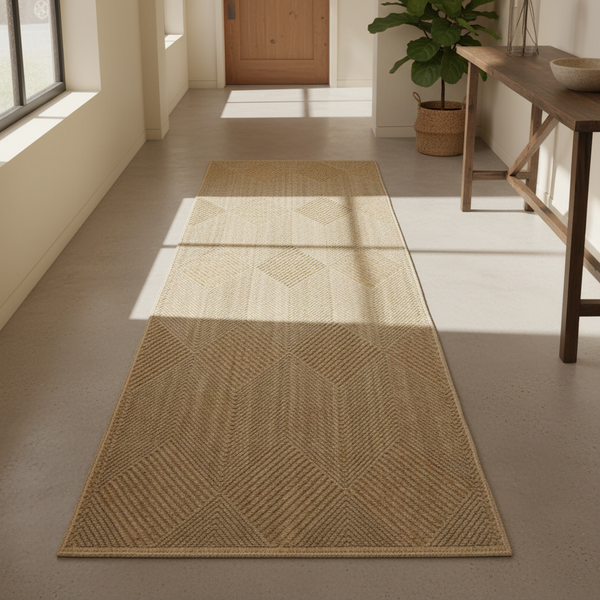 Timeless Woven Geometric Diamond Corridor Runner Rug - Beige Brown Chevron Design  KBLOOM04 #T26