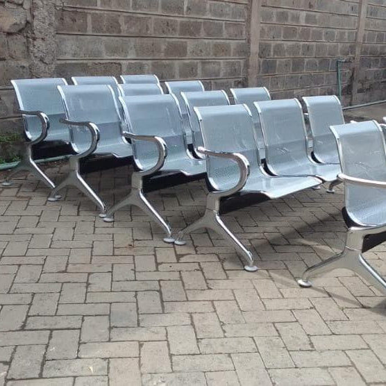 3-Seater Linked Waiting Bay Bench – Perforated Metal Seating with Chrome Frame