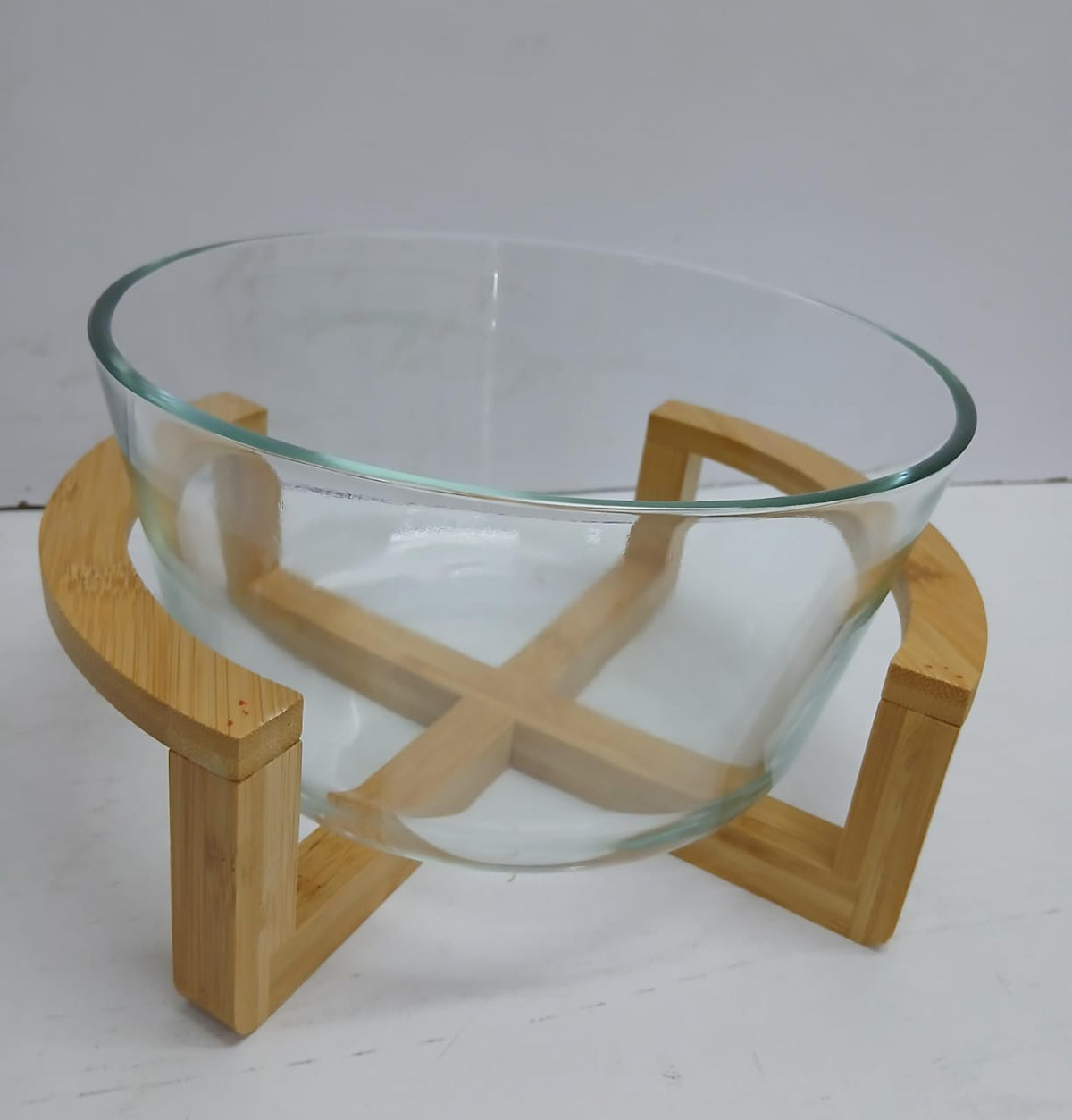 Borosilicate Glass Salad Bowl with Wooden Base