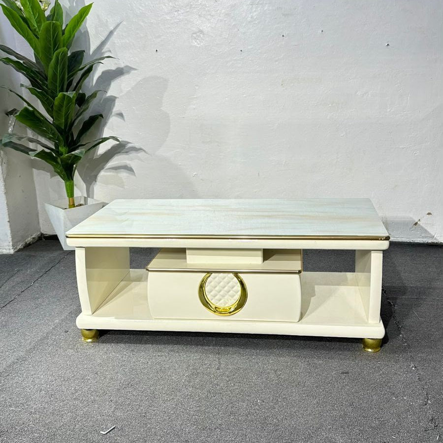 Glass Top Coffee Table with Drawer & Open Shelf