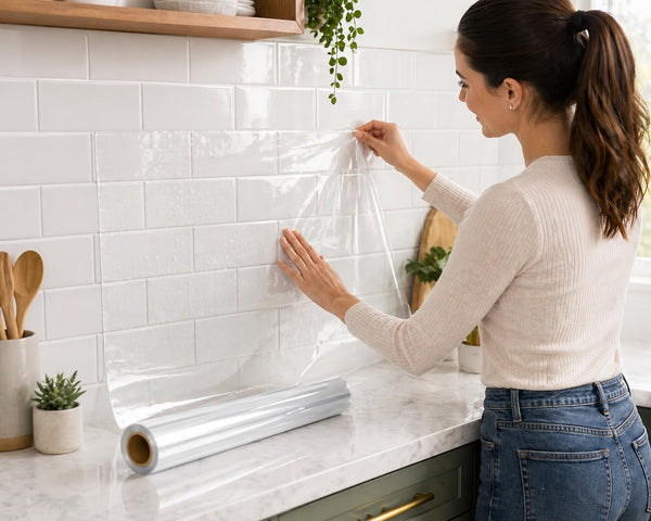 Clear Electrostatic Wall Protective Film 60cm × 5m – Transparent Self-Adhesive Wall Protector for Kitchens, Dining Areas, and Home Surfaces